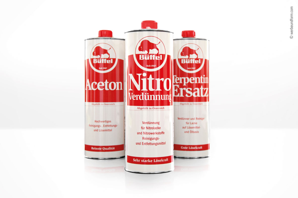 Büffel Reinigungsmittel / Verpackungsdesign | Kunde: WILLY FAIGLE GMBH | © Konzeption & Design: WERBE&form, Werbeagentur in Vorarlberg