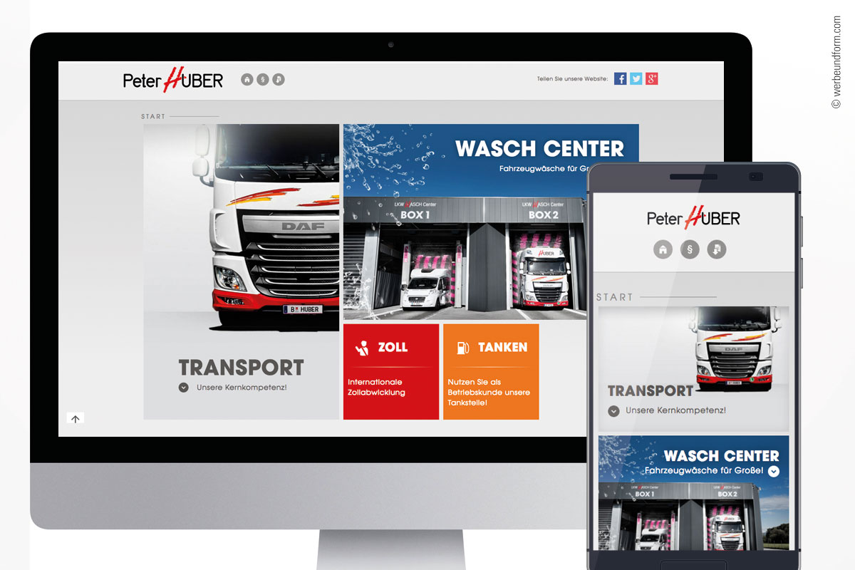 Peter Huber Transport GmbH / Website Relaunch, Redesign, Responsive Webdesign, SEO Onpage | Kunde: PETER HUBER TRANSPORT GMBH | © WERBE&form, Werbeagentur in Vorarlberg