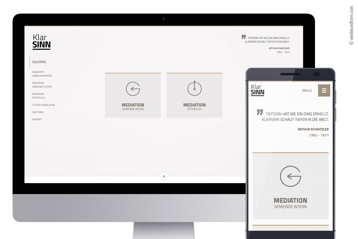 Webdesign, Responsive-Design, Programmierung, kein Wordpress | Kunde: KlarSINN, Mediatoren-Team | © WERBE&form, Werbeagentur in Vorarlberg