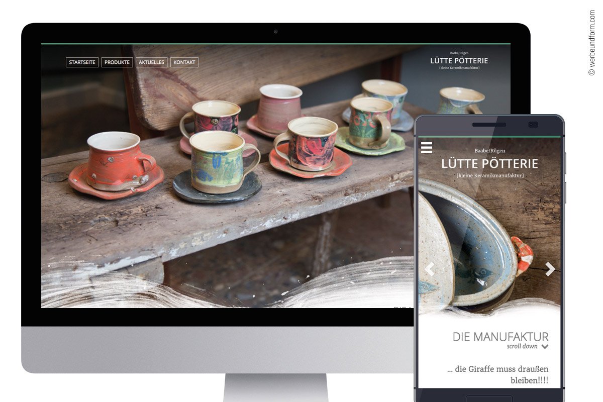 Webdesign und Programmierung der Website | Kunde: LÜTTE PÖTTERIE Keramikmanufaktur | © WERBE&form, Werbeagentur in Vorarlberg