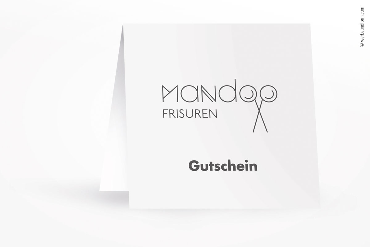 Gutschein, Layout-Preview Seite 01 | Kunde: Mandoo Frisuren | © WERBE&form, Werbeagentur in Vorarlberg
