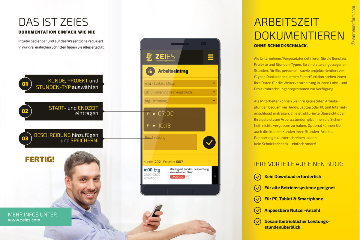 Flyer, Print-Design, Gestaltung, Informationsflyer  | ZEIES | © Konzeption & Design: WERBE&form, Werbeagentur in Vorarlberg