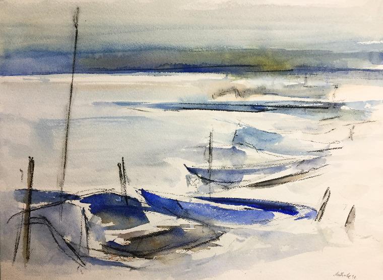 Ruhende Boote am See | 1991 | Lothar Märk